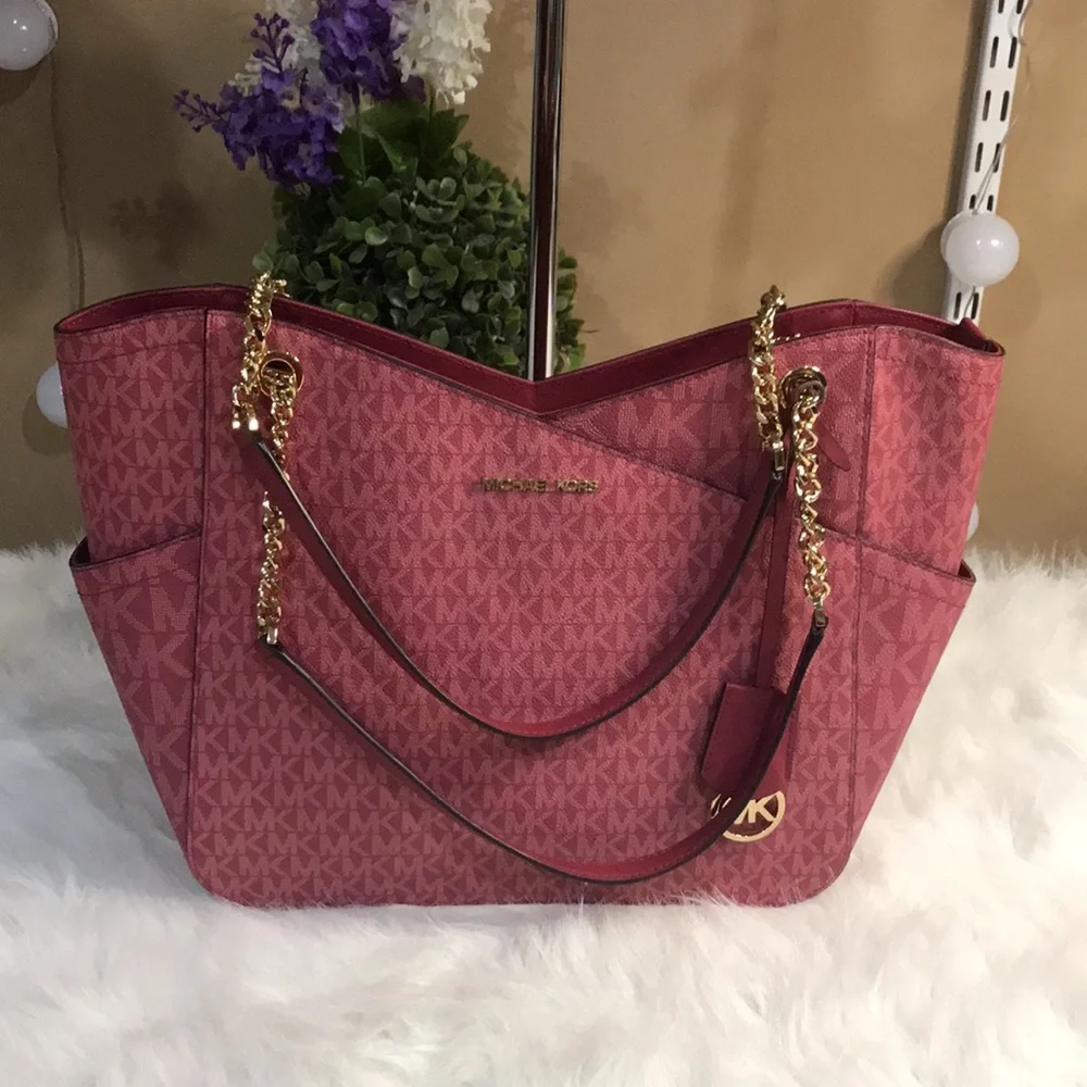Michael Kors Jet Set Travel Large Chain Berry Color Shoulder Tote